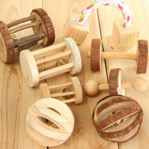 Wooden Unicycle Bell Roller Pet Toy